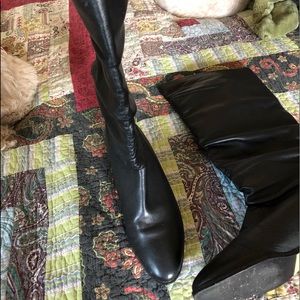Knee high black soft leather boots